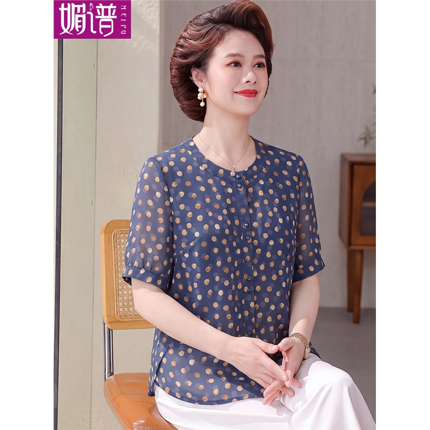 中年妈妈夏装碎花短袖T恤