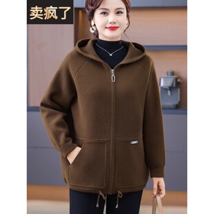 中老年女装秋冬休闲高端上衣加肥特大码胖mm妈妈秋洋气毛呢厚外套