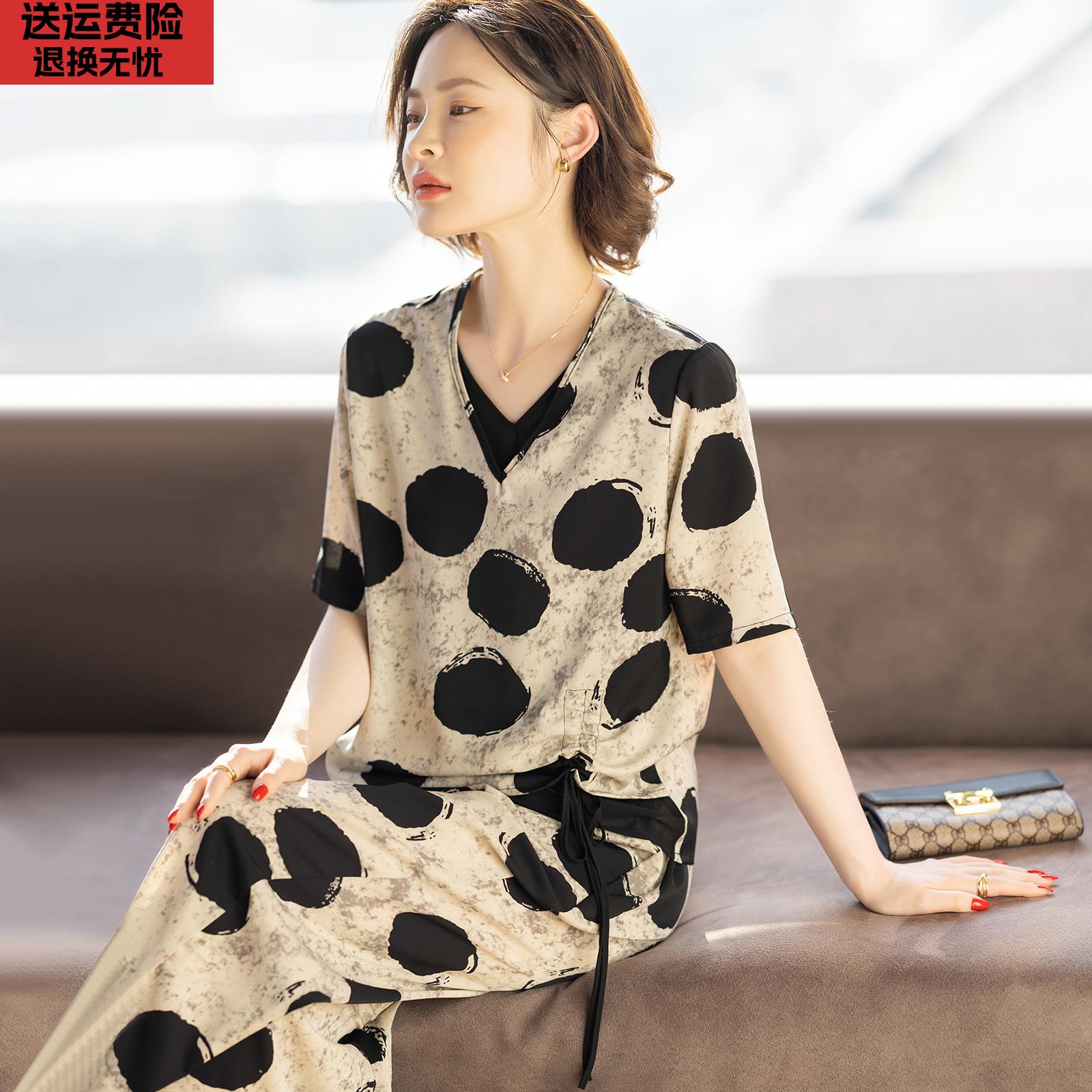 洋气妈妈夏装套装新款气质时尚两件套中老年人女士夏天上衣服t恤