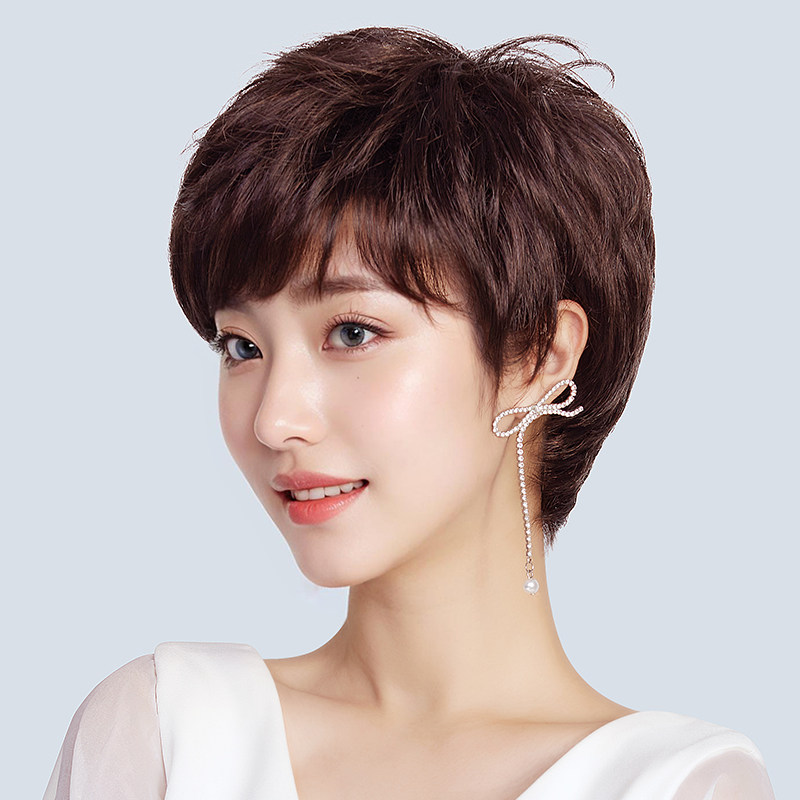 假发女全头套短发妈妈款中年全真发女士真发全真人发真头发假头发