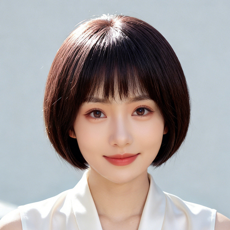 假发女全头套真人发丝BOBO头妈妈减龄短款波波头真发自然短发头套