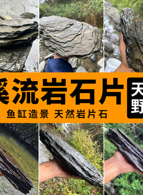 鱼缸底砂造景天然溪流石岩石片摆件生态乌龟爬台晒台水族专用石头