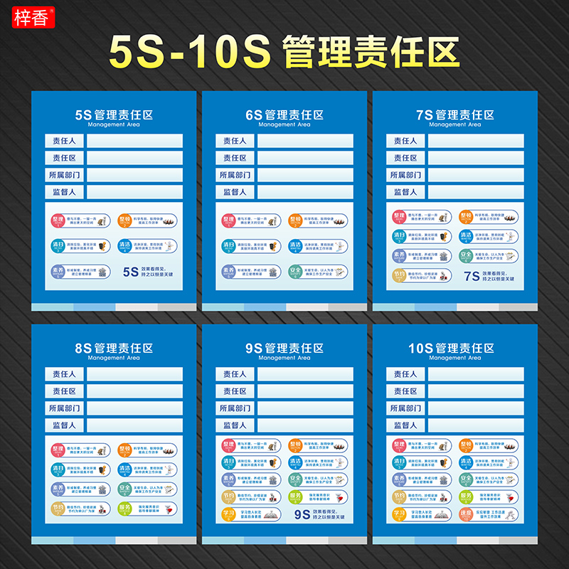 工厂生产车间5s6s7s8s9s10s管理责任区标识牌整理整顿清扫清洁素养标语部门责任人管理提示牌仓库标语墙贴 文具电教/文化用品/商务用品 标志牌/提示牌/付款码 原图主图