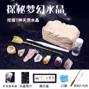 考古挖掘7种水晶石古钱币贝币儿童科普矿石晶体标本动手益智玩具