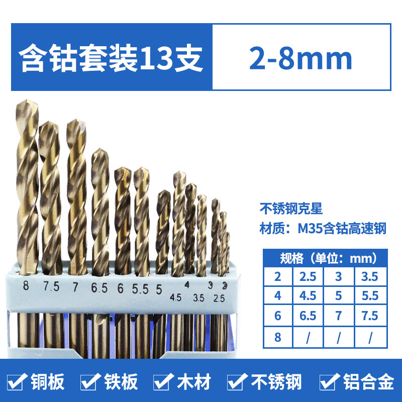 手电钻含钴直柄麻花钻201不锈钢高速钢金属开孔器钢板扩眼钻头