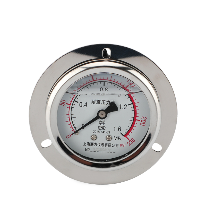YN60ZT轴向带边耐震压力表 -0.1至6H0MPa立式抗震充油 真空负压表