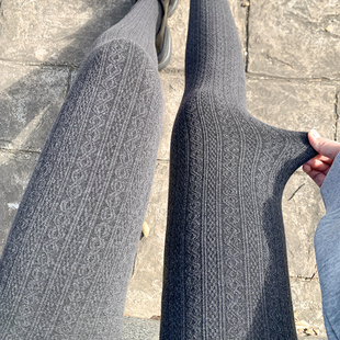 袜 高腰收腹提臀弹力显瘦棉连裤 麻花灰色打底裤 女秋冬加绒2025新款