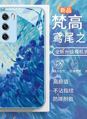 适用vivox200promini手机壳鸢尾之梦小米15蓝色opporeno14pro梵高x200油画风x100艺术iqoo13小众s30玻璃s20女