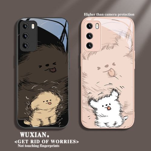 卡通情侣萌系线条小狗玻璃