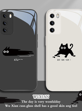适用vivox90手机壳小猫小米13pro情侣k60至尊版黑猫iqoo12/14/15新款reno10/9/8红米k70/x100/k50玻璃11/k11
