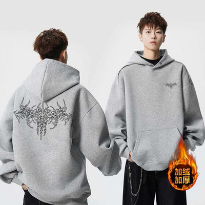 美式潮牌重磅连帽卫衣男2025秋冬加绒保暖肩膀拉链设计感百搭上衣