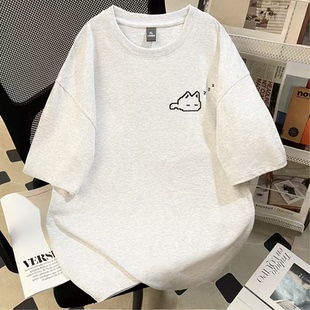 【320克重磅纯棉】日系瞌睡小猫短袖t恤男生夏季宽松百搭半袖上衣