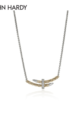 John Hardy Spear 14K金配银镶钻项链 原创设计