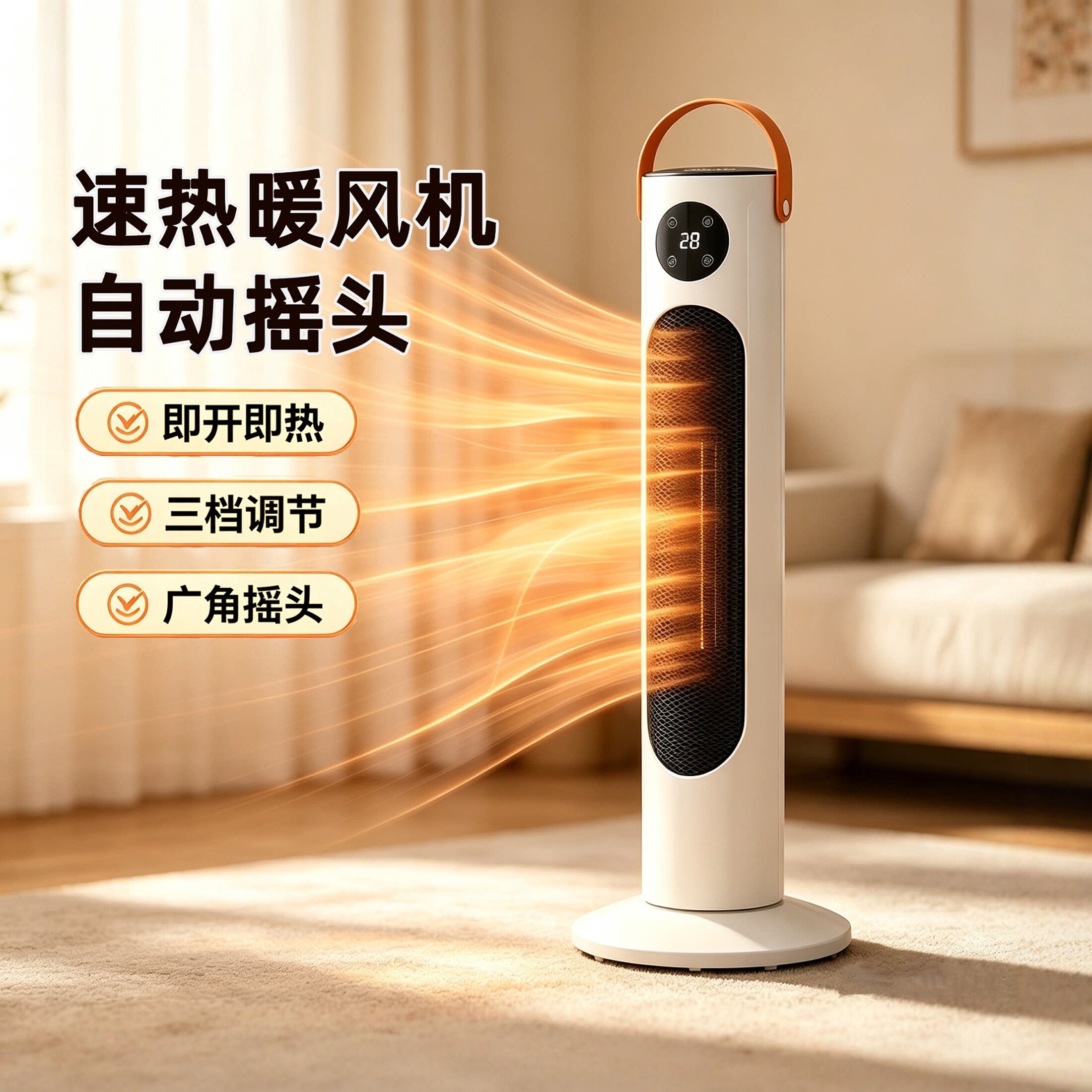暖风机家用取暖器PTC速热节能省电卧室静音摇头暖风机2026年新款