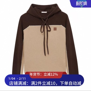 现货针织衫2025冬装新款撞色连帽绵羊毛上衣女3J4E423