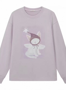 现货长袖卫衣2026春季新款休闲猫咪图案宽松上衣3K1JA09