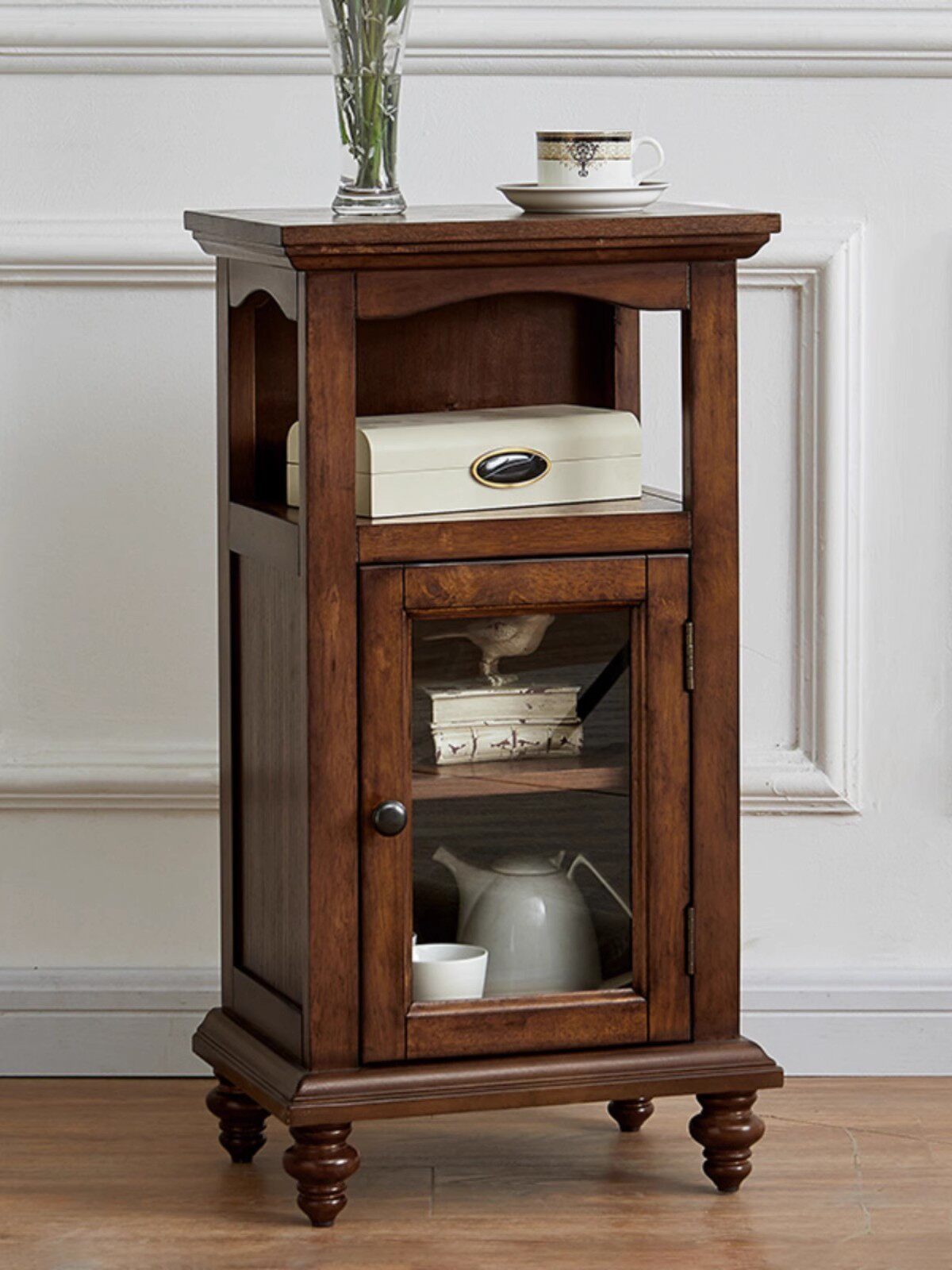 美式实木小茶几沙发边几家用卧室床头柜客厅茶水柜收纳置物架