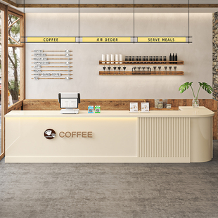 简约咖啡店收银柜台吧台一体小型店铺操作台公司休闲水吧台展示柜