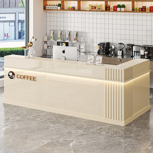 奶茶店吧台桌收银柜台咖啡店前台接待台小型吧台桌转角展示柜台桌