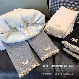 蝴蝶结金边保暖外穿裤 儿童中童洋气时尚 2024秋冬新款 女童加绒长裤