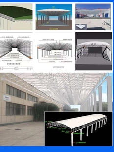 大型电动推拉棚厂房过道活动钢棚工地移动收缩雨蓬伸缩架空仓库棚