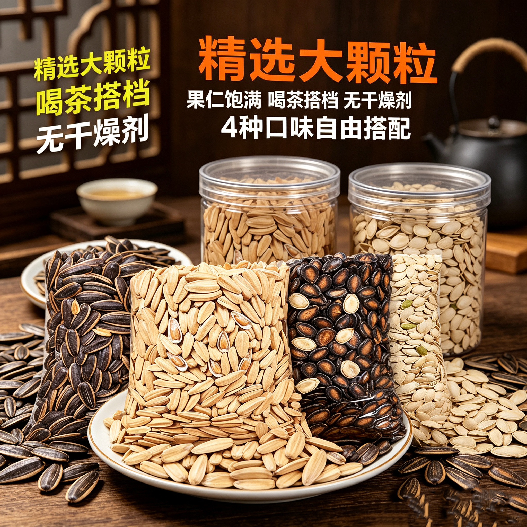 喝茶瓜子组合大礼包焦糖葵花籽脱皮瓜子南瓜子话梅西瓜子年货零食