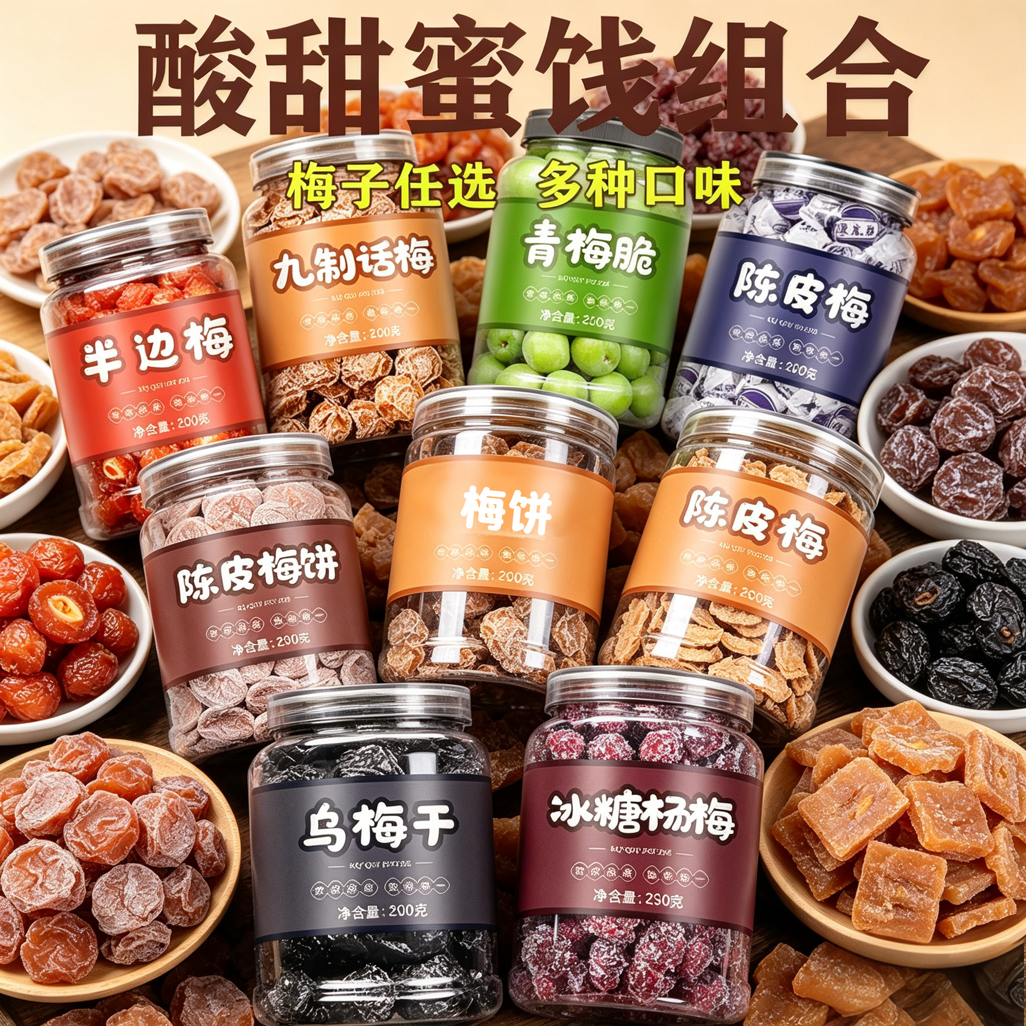 露营茶点蜜饯果干果脯乌梅干组合酸甜梅子零食小吃伴手礼潮汕特产