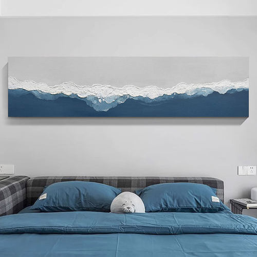 卧室手绘海浪肌理画床头装饰画