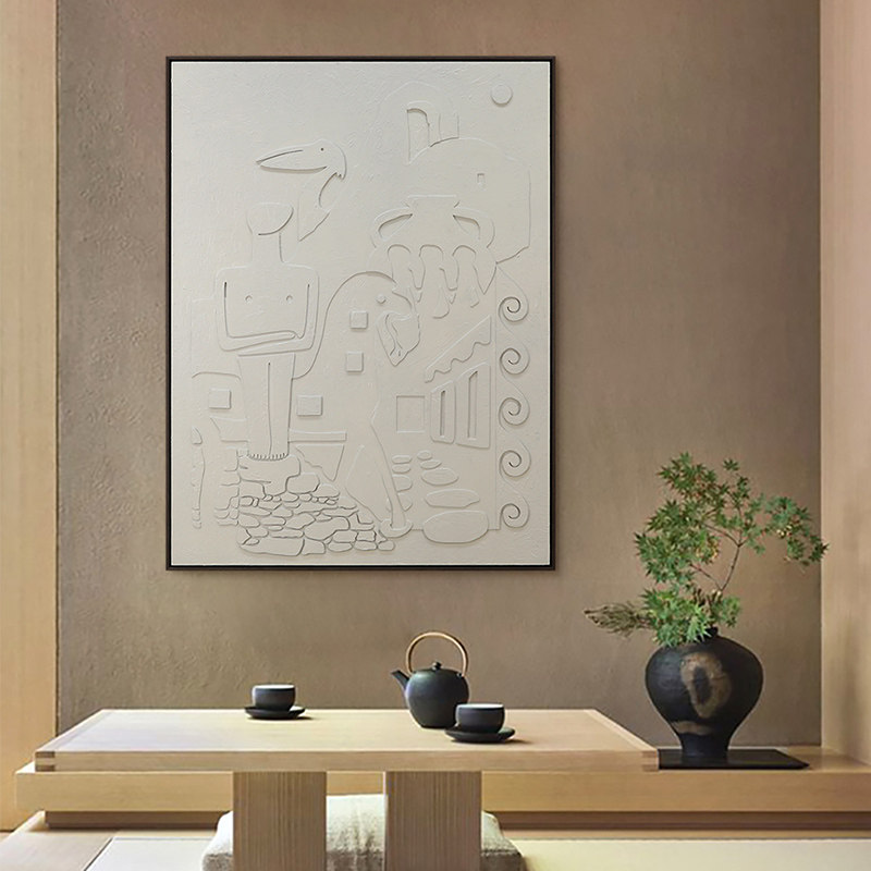 现代简约客厅纯手工木雕挂画装置图片