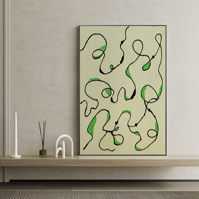 忒派《乐园》简约现代手绘油画酒店大厅客房装饰画抽象线条挂画