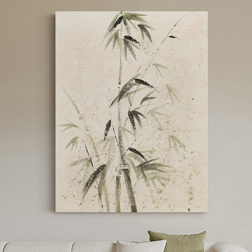 纯手绘新中式节节高升竹子油画