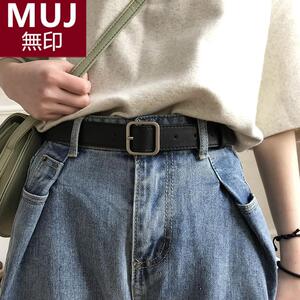 无印MUJ日本凹造型pu方扣腰带男女通用宽皮带chic学生韩国时尚in