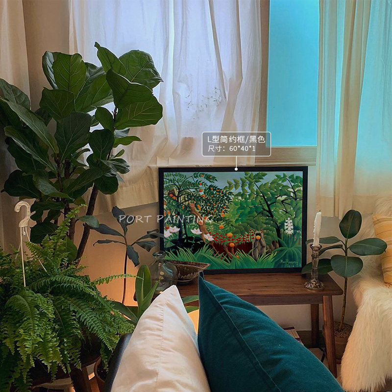 港画 亨利卢梭艺术作品画多幅卧室挂画绿色系壁画植物动物装饰画