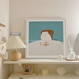 港画 北欧现代治愈系Stealing-cat偷腥的小猫装饰画卧室ins插画