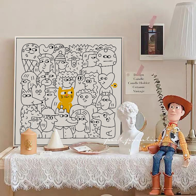 涂色小怪兽装饰画ins卡通奶茶店卧室客厅直播间儿童房间床头挂画