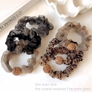 新款 发圈 高级感水钻网纱头绳女简约气质扎头发绳橡皮筋欧根纱法式