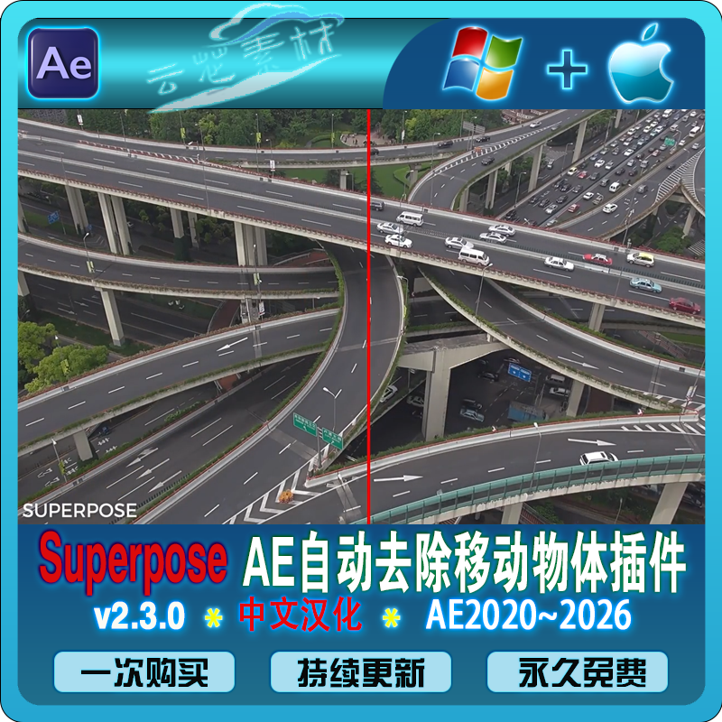AE插件Superpose视频画面清理工具自动去除动态物体汉化版win/mac