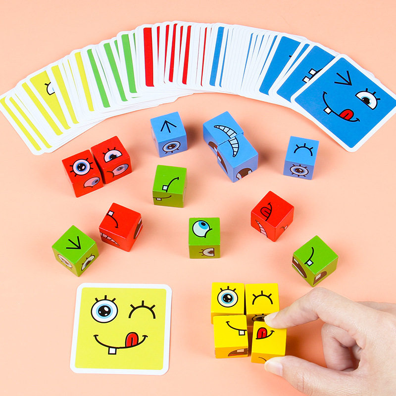你哭我笑变脸魔方积木cubeface儿童逻辑思维训练亲子互动桌游玩具