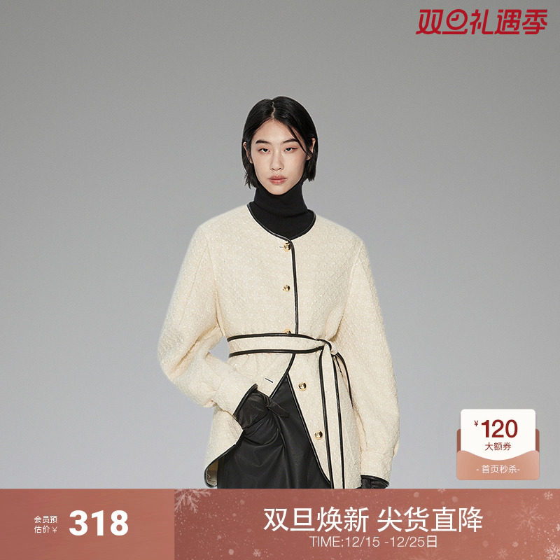 ochirly欧时力香风腰带中长外套