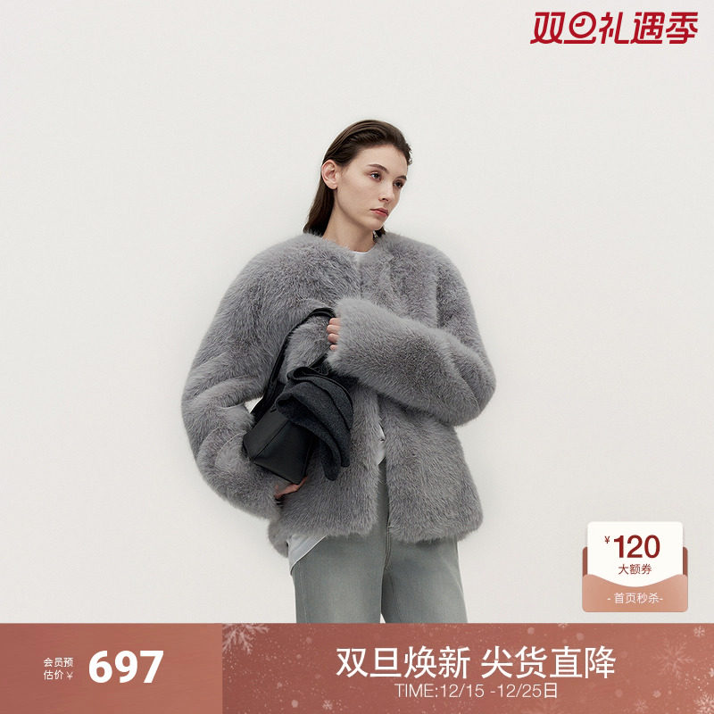 OCHIRLY欧时力 仿狐狸毛环保皮草棉服外套女上衣保暖2024秋冬新品