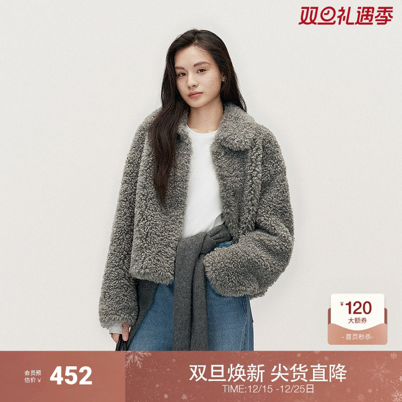 欧时力翻领仿毛皮草外套