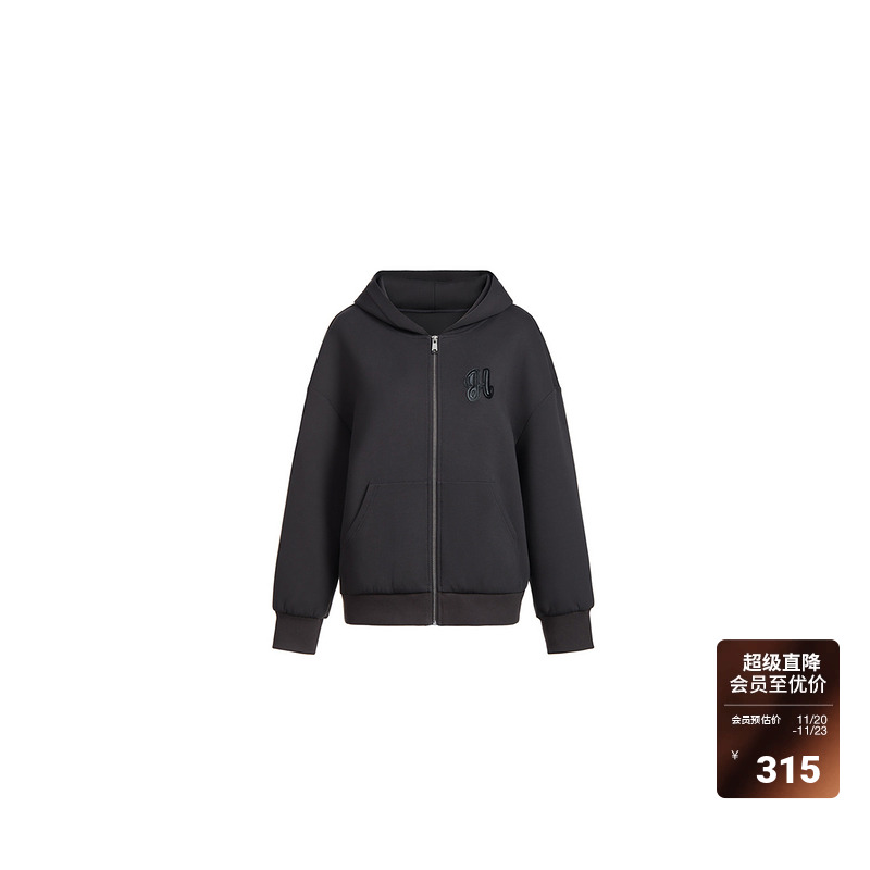 连帽卫衣外套女 ochirly欧时力2024新款早春休闲时尚宽松拉链上衣