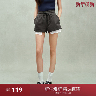 新品 女抽绳运动设计感显瘦2025春季 休闲直筒短裤 ochirly欧时力