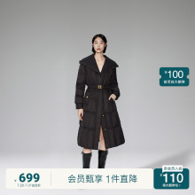 欧时力时尚高级感绗缝菱格纹鸭绒羽绒服23新秋冬长款大衣外套女