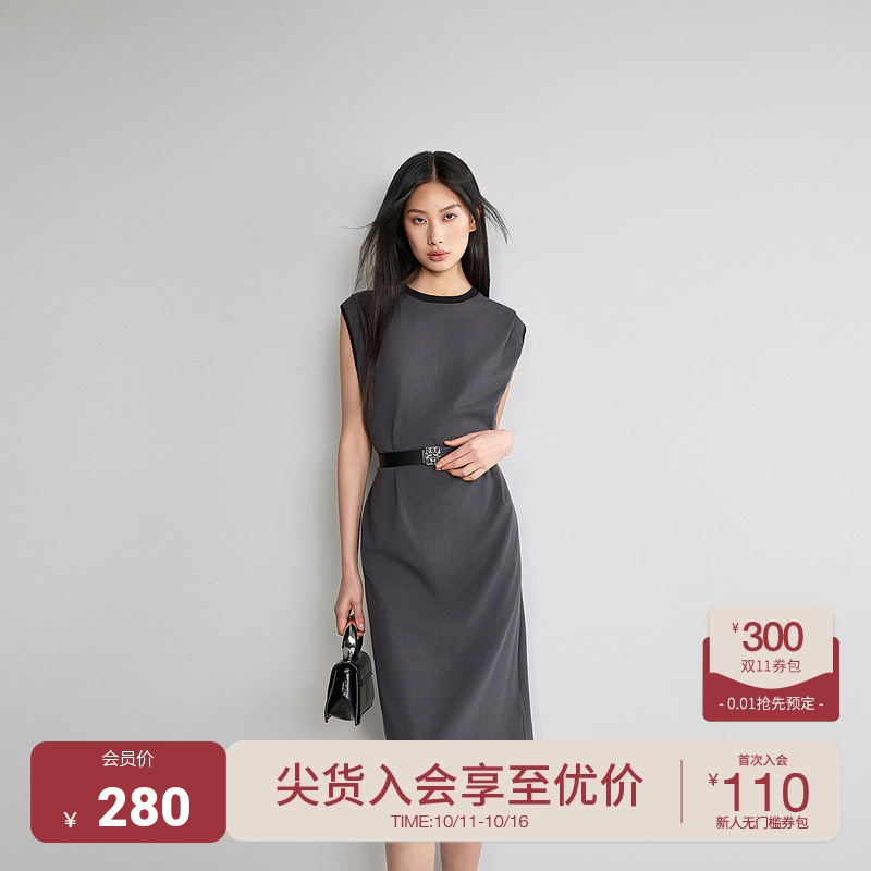 微弹小黑裙 ochirly欧时力短袖连衣裙2024新款夏装圆领气质通勤