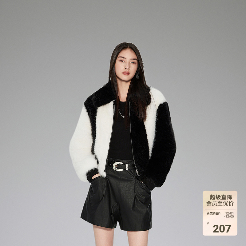 【高级环保皮草】欧时力 仿狐狸毛外套女2023新款冬装软糯保暖