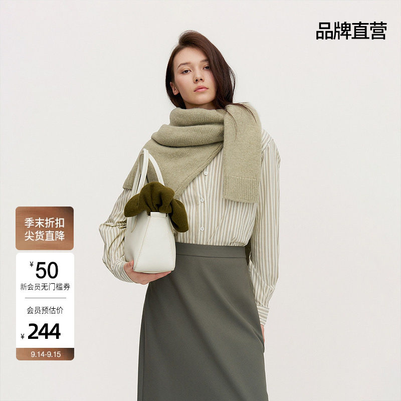 OCHIRLY欧时力 竖条纹中长款衬衫女上衣宽松气质时尚秋冬图片