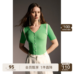 ochirly欧时力手勾花边短袖针织