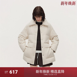 新品 配腰带保暖2024秋季 宽松羽绒服外套女中长款 ochirly欧时力