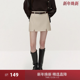 新品 哑光a字半身裙轻奢气质通勤2024秋季 PU皮裙裤 OCHIRLY欧时力